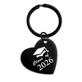 Porte-clés de remise de diplôme 2026 en forme de cœur, finition acier noir mat - Noir Class of 2026 avec Chapeau (TX0026) / Noir