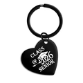 Porte-clés cœur en acier inoxydable noir Class of 2026 avec motif de chapeau diplômé - Noir Promotion 2026 Senior (TX0044)