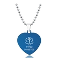 Collar de alerta médica corazón azul para diabetes tipo 2 con cadena de bolas de acero inox - Estilo Azul Diabetes Tipo 2 (X00020)