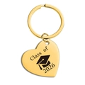 Porte-clés cœur doré en acier inoxydable pour diplômés de 2026 avec motif chapeau - Or Class of 2026 (TX0025)