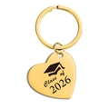 Porte-clés cœur doré en métal avec gravure Class of 2026 et chapeau de diplômé - Or Class of 2026 avec chapeau de diplôme (TX0026)
