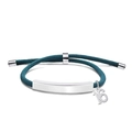 Dark teal braided cord bracelet with silver curved bar and number 16 charm detail - Blue Rope-Number 16(Silver)