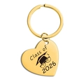 Porte-clés cœur doré en acier inoxydable avec gravure de remise des diplômes 2026 - Or Class of 2026 (TX0041)