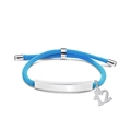 Adjustable blue braided rope bracelet with polished silver plate and number 12 charm - Light Blue Rope-Number 12(Silver)