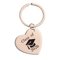 Porte-clés cœur or rose cadeau de remise de diplôme 2026 avec icône de chapeau - Or Rose Class of 2026 (TX0025)