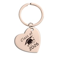 Porte-clés cœur en or rose pour cadeau de remise de diplôme 2026 en acier inoxydable - Style Classe de 2026 (TX0041) / Or rose