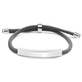 Detail of adjustable gray woven rope bracelet with a polished silver stainless steel bar - Gray Rope / Silver Metal