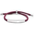 Close-up of wine red braided strap with polished silver metal bar and adjustable buckle - Wine Red Rope / Silver Metal