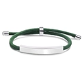 Detail of adjustable green woven strap with polished silver metal plate for engraving - Green Rope / Silver Metal