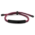 Detail view of woven burgundy nylon cord with high-polish black steel hardware and curved bar - Wine Red Rope / Black Metal