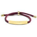 Detail of wine red braided rope bracelet with gold-plated stainless steel curved bar - Wine Red Rope / Gold Metal