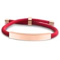 Minimalist red braided rope bracelet with polished rose gold metal bar and adjustable buckle - Red Rope/Rose Gold Metal