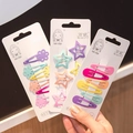 Macaron color hair clip set with star and flower shapes on a display card - Mixed Colors
