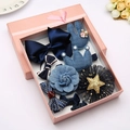 Set de accesorios para el pelo azul y denim para niñas en una caja de regalo rosa - Azul marino
