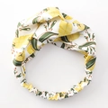 Tropical banana leaf print headband with crossover knot design and elastic band - Cross Knot / Yellow