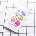 Macaron color flower hair clip set with five floral metal barrettes on white card - Flower