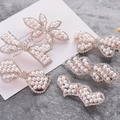 5-piece gold hair clip set with white pearls and rhinestones in Korean style bow design - Mixed Colors