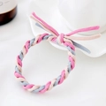 Elastico per capelli intrecciato con fibre rosa e grigie e un grazioso nodo decorativo - Mix Rosa Scuro Rosa Chiaro