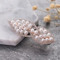 Elegante fermaglio per capelli oro rosa con strass lucidi e perle a forma di foglia - Foglie di Perle
