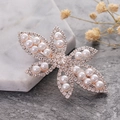 Elegant rose gold hair clip with white pearls and sparkling rhinestones flower design - Flower Pearl