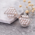 Bow hair clip in rose gold alloy with white pearls and sparkling rhinestones - Pearl Bowknot