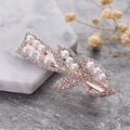 Elegant rose gold hair clip with pearls and sparkling rhinestones in floral design - Pearl Leaf Style