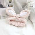 Soft pink 3D rabbit ear headbands for washing face, plush coral fleece hair accessories - Lotus root pink