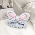 Light blue plush rabbit ear headband made of soft coral fleece for makeup and washing - Sky Blue