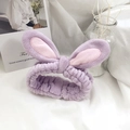 Plush light purple bunny ear headband for face washing with soft elastic coral fleece - Taro Purple