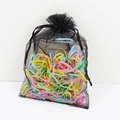 Colorful elastic hair bands set stored in a black mesh drawstring pouch for children - Organza Bag - Spring Colors