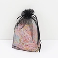 Colorful macaron elastic hair ties stored in a black semi-transparent organza drawstring bag - Organza Bag - Jelly Colors