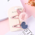 Handgemachte Haarspangen-Set für Babys mit rosa Plüschhasenohren und Küken - Kaninchen Bommel Paar