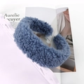 Close-up of a wide lamb wool headband in navy blue color with soft plush texture - Navy Blue