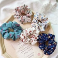 Lot de 5 chouchous en tissu à imprimé fleuri de style vintage français pour femmes - Couleurs Mélangées