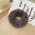 Detailed close-up of a soft faux rabbit fur scrunchie in dark grey with plush texture - Dark Gray