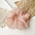 Detailansicht der rosa Organza-Haargummi-Textur auf strukturiertem Hintergrund - Organza Koreanisches Rosa