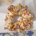 Floral scrunchie in yellow chiffon fabric with vintage patterns for girls hairstyles - Sunset Yellow