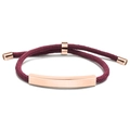 Adjustable woven bracelet in reddish-brown with a rose gold curved metal plate - Wine Red Rope / Rose Gold Metal