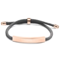 Minimalist braided rope bracelet with rose gold metal curved bar and adjustable slide knot - Gray Rope / Rose Gold Metal