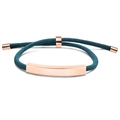 Braided dark green nylon bracelet with rose gold stainless steel engravable plate - Blue Rope / Rose Gold Metal