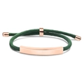 Adjustable dark green braided rope bracelet with polished rose gold metal plate bar - Green Rope / Rose Gold Metal