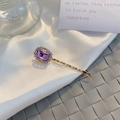 Detail of vintage hair clip featuring a purple rhinestone gemstone and pearl accents - Straight Clip - Purple