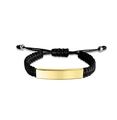 Adjustable black braided rope bracelet featuring a polished rectangle gold metal bar - Black Rope / Gold Metal