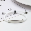 Minimalist white braided rope bracelet with adjustable silver stainless steel metal plate - White Rope/Silver Metal