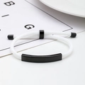 Minimalist white braided rope bracelet with a curved black metal ID tag and metal ends - White Rope/Black Metal