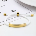 Minimalist white braided rope bracelet with a polished gold metal bar accent - White Rope/Gold Metal