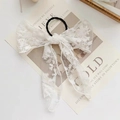 Eleganter weißer Spitzenbogen Haargummi mit langen Bändern für Damen und Mädchen - Weißes Spitze Haargummi