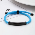 Minimalist blue braided stainless steel bracelet with an adjustable black metal bar - Light Blue Rope / Black Metal