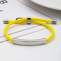 Adjustable bright yellow braided rope bracelet with a polished silver metal plate - Yellow Rope / Silver Metal