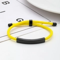 Adjustable woven yellow nylon bracelet with matte black metal plate in minimalist style - Yellow Rope / Black Metal